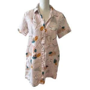 Rachel Zoe Abstract Floral Print Linen Shirt Dress Light Pink S